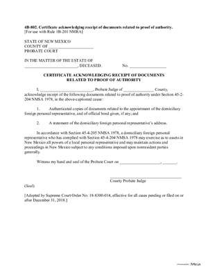 Thumbnail of New Mexico Form Certificate Acknowledging Receipt Of Documents Related To Proof Of Authority
