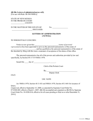 Thumbnail of New Mexico Form Letters Of Administration (No Will)