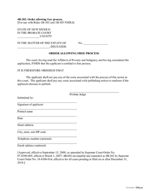 Thumbnail of New Mexico Form Order Allowing Free Process