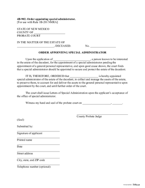 Thumbnail of New Mexico Form Order Appointing Special Administrator