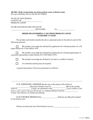 Thumbnail of New Mexico Form Order Transferring Case From Probate Court To District Court