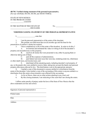 Thumbnail of New Mexico Form Verified Closing Statement Of The Personal Representative