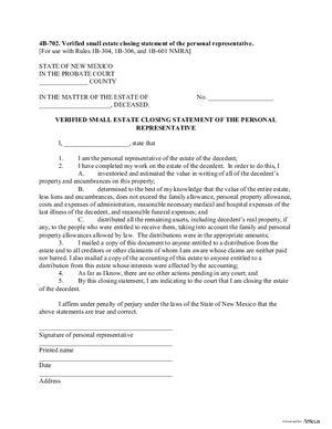 Thumbnail of New Mexico Form Verified Small Estate Closing Statement Of The Personal Representative