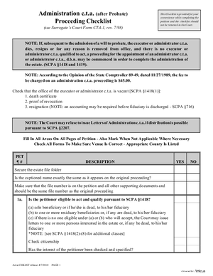 Thumbnail of New York Form Administration C.t.a. (After Probate) Proceeding Checklist