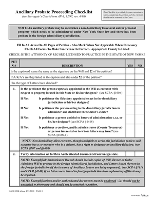 Thumbnail of New York Form Ancillary Probate Proceeding Checklist