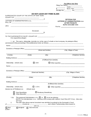 Thumbnail of New York Form Petition For Letters Of Administration C.ta. (After Probate)