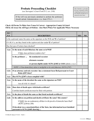 Thumbnail of New York Form Probate Proceeding Checklist