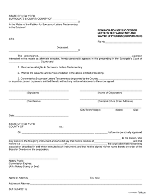 Thumbnail of New York Form Surrogate-p-16 Renunciation Of Successor Letters Testamentary And Waiver Of Process (Corporation)