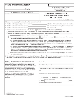 Thumbnail of North Carolina Form Addendum To Application For Probate Of Out-of-state Will Or Codicil