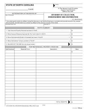 Thumbnail of North Carolina Form Affidavit Of Collection, Disbursement And Distribution
