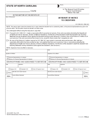 Thumbnail of North Carolina Form Affidavit Of Notice To Creditors