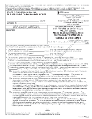 Thumbnail of North Carolina Form Anexo A La Solicitud De Juicio Sucesorio De Testamento O Codicilo De Otro Estado