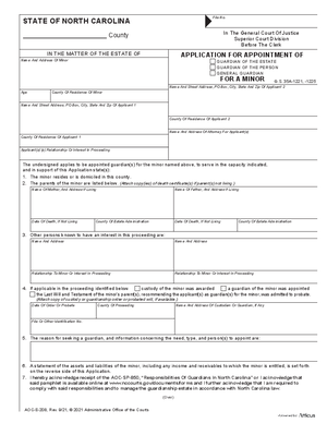 Thumbnail of North Carolina Form Application For Appointment Of Guardian For A Minor