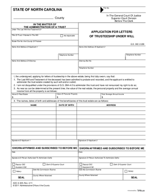 Thumbnail of North Carolina Form Application For Letters Of Trusteeship Under Will