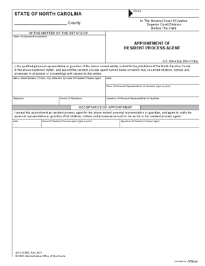 Thumbnail of North Carolina Form Appointment Of Resident Process Agent