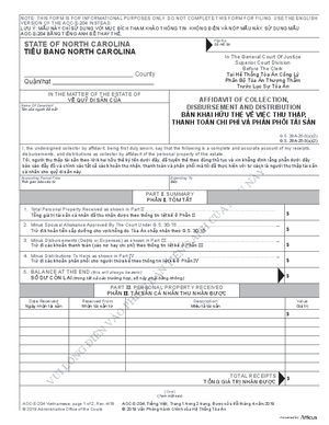 Thumbnail of North Carolina Form Bản Khai Hữu Thệ Về Việc Thu Thập, Thanh Toán Chi Phí Và Phân Phối Tài Sản