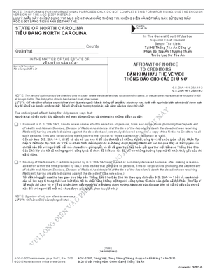 Thumbnail of North Carolina Form Bản Khai Hữu Thệ Về Việc Thông Báo Cho Các Chủ Nợ