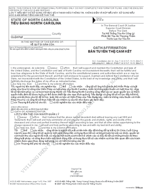 Thumbnail of North Carolina Form Bản Tuyên Thệ/cam Kết