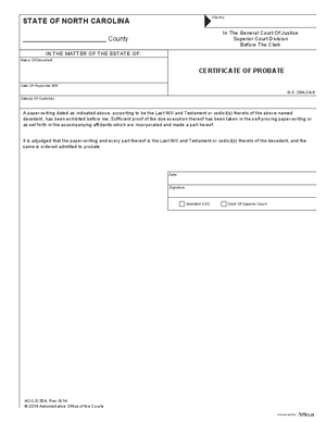 Thumbnail of North Carolina Form Certificate Of Probate