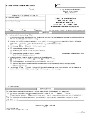 Thumbnail of North Carolina Form Civil Contempt Order Failure To File Inventory/account/affidavit Of Collection/guardianship Status Report