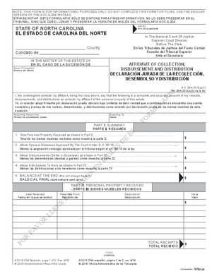 Thumbnail of North Carolina Form Declaración Jurada De La Recolección, Desembolso Y Distribución