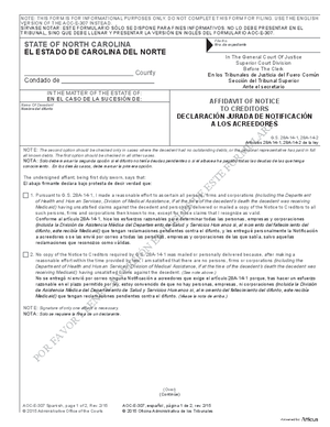 Thumbnail of North Carolina Form Declaración Jurada De Notificación A Los Acreedores