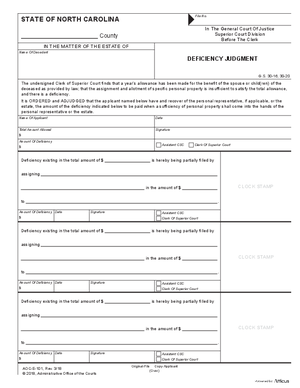 Thumbnail of North Carolina Form Deficiency Judgment