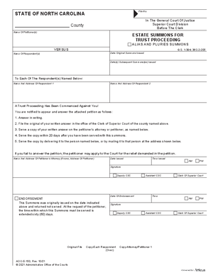 Thumbnail of North Carolina Form Estate Summons For Trust Proceeding