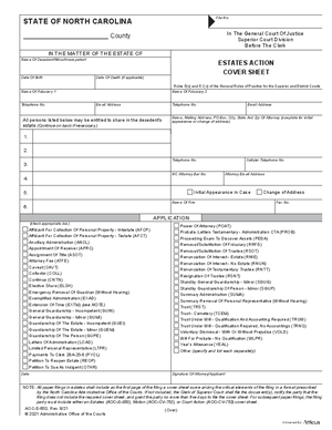 Thumbnail of North Carolina Form Estates Action Cover Sheet
