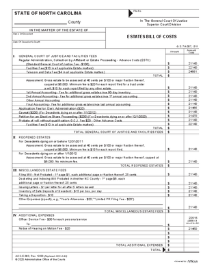 Thumbnail of North Carolina Form Estates Bill Of Costs