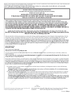 Thumbnail of North Carolina Form Hướng Dẫn Cách Lập Bảng Kiểm Kê Tái Sản Sơ Bộ Ở Trang Hai Của ĐơN Yêu Cầu Chứng Thực Dì Chúc Và Ban Hành Thư Bổ Nhiệm