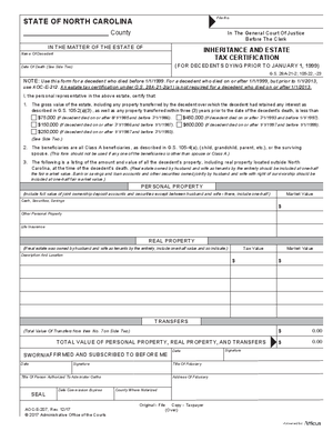 Thumbnail of North Carolina Form Inheritance And Estate Tax Certification