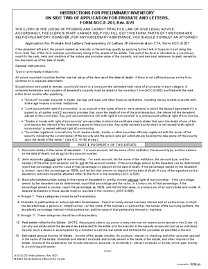 Thumbnail of North Carolina Form Instructions For Preliminary Inventory On Side Two Of Application For Probate And Letters