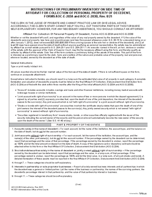Thumbnail of North Carolina Form Instructions For Preliminary Inventory On Side Two Of Affidavit For Collection Of Personal Property Of Decedent - Forms Aoc-e-20