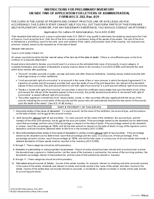 Thumbnail of North Carolina Form Instructions For Preliminary Inventory On Side Two Of Application For Letters Of Administration