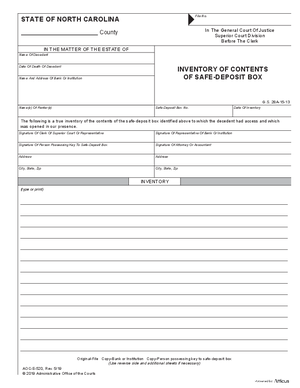 Thumbnail of North Carolina Form Inventory Of Contents Of Safe-deposit Box