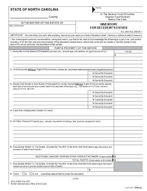 Thumbnail of North Carolina Form Inventory For Decedent's Estate