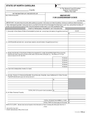 Thumbnail of North Carolina Form Inventory For Guardianship Estate