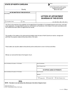Thumbnail of North Carolina Form Letters Of Appointment Guardian Of The Estate