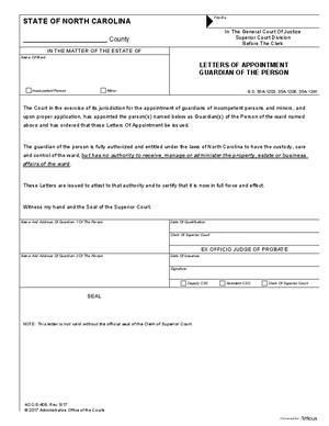 Thumbnail of North Carolina Form Letters Of Appointment Guardian Of The Person