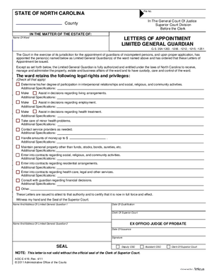 Thumbnail of North Carolina Form Letters Of Appointment Limited General Guardian