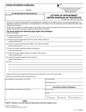 Thumbnail of North Carolina Form Letters Of Appointment Limited Guardian Of The Estate