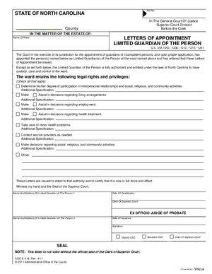 Thumbnail of North Carolina Form Letters Of Appointment Limited Guardian Of The Person