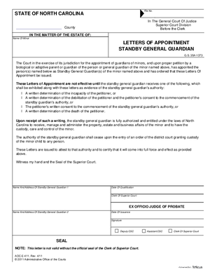 Thumbnail of North Carolina Form Letters Of Appointment Standby General Guardian