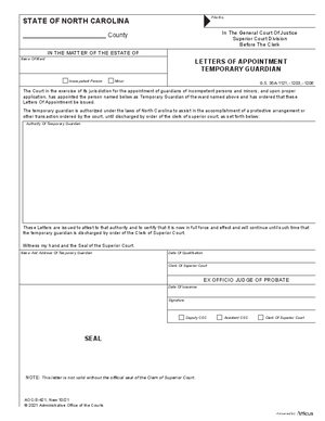 Thumbnail of North Carolina Form Letters Of Appointment Temporary Guardian
