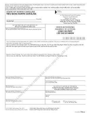 Thumbnail of North Carolina Form Lệnh Cho Phép Cấp Thư Bổ Nhiệm