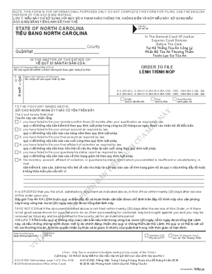 Thumbnail of North Carolina Form Lệnh Trình Nộp
