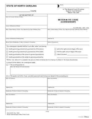 Thumbnail of North Carolina Form Motion In The Cause (Guardianship)
