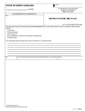 Thumbnail of North Carolina Form Motion To Extend Time To File