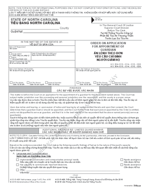 Thumbnail of North Carolina Form ÁN Lệnh Theo ĐơN Yêu Cầu Chỉ ĐịNh Người Giám Hộ